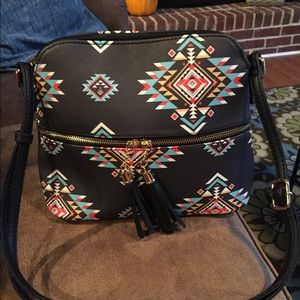 New NGil Black Vinyl with Aztec Print Purse